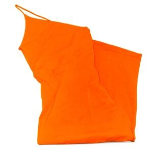 Zara one-shoulder bodycon dress in a vibrant orange color. Size Small